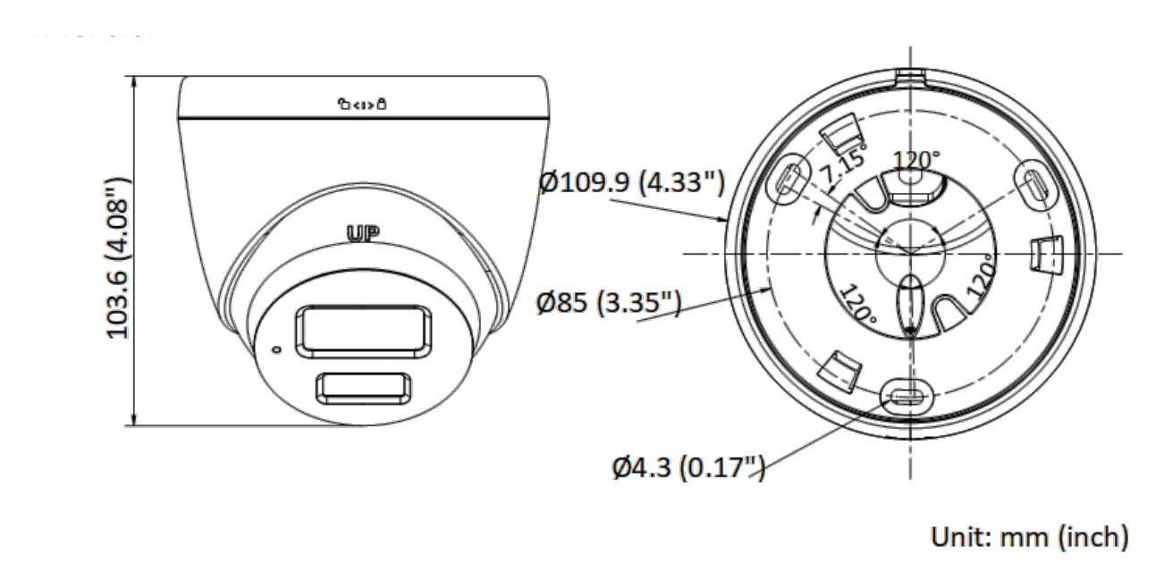 DS-2CD1347G0-L(UF) 外形尺寸圖 Ø 109.9 mm × 103.6 mm (Ø 4.33