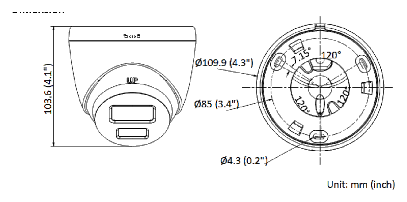 DS-2CD1347G2-LUF 外形尺寸圖 Ø 109.9 mm × 103.6 mm (Ø 4.3" × 4.1")｜重量 -L: Approx. 380 g (0.8 lb.); -LUF: Approx. 420 g (0.9 lb.)｜Unit: mm