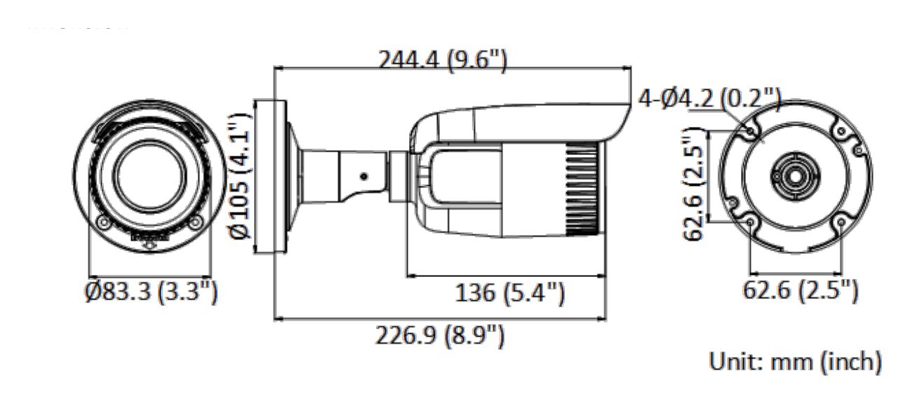 DS-2CD1643G0-IZ-C 外形尺寸圖 Ø 105 mm × 244.4 mm (Ø 4.1" × 9.6")｜重量 Approx. 1035 g (2.3 lb.)｜Unit: mm