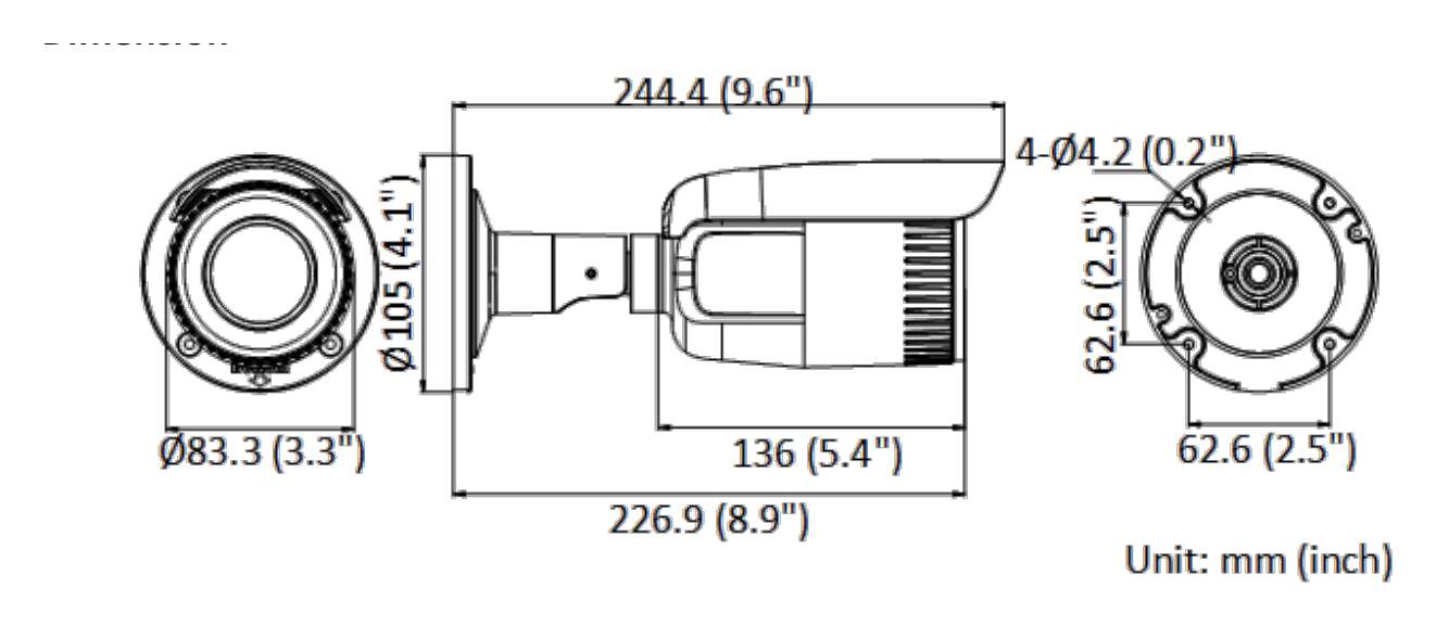 DS-2CD1643G2-IZS 外形尺寸圖 Ø 105 mm × 244.4 mm (Ø 4.1" × 9.6")｜重量 Approx. 745 g (1.6 lb.)｜Unit: mm