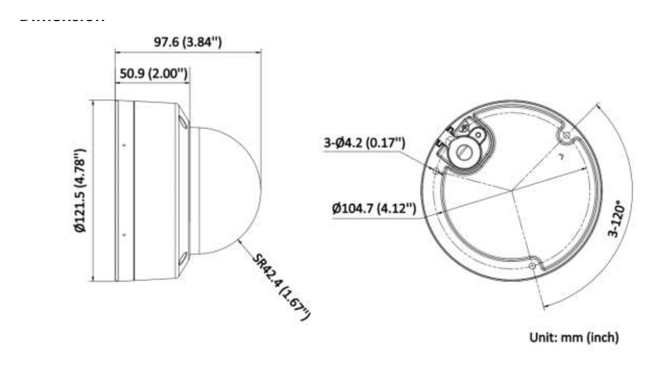 DS-2CD1743G2E-LIZSU 外形尺寸圖 Ø121.5 mm × 97.6 mm (Ø4.78" × 3.84")｜重量 Approx. 540 g (1.2 lb.)｜Unit: mm