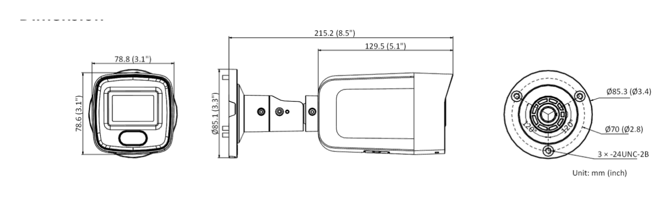 DS-2CD2027G2-LU-C 外形尺寸圖 215.2 mm × 78.8 mm × 78.6 mm (8.5" × 3.1" × 3.1")｜重量 Approx. 680 g (1.5 lb.)｜Unit: mm