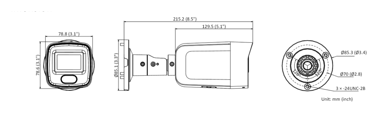 DS-2CD2047G2-LU-C 外形尺寸圖 215.2 mm × 78.8 mm × 78.6 mm (8.5" × 3.1" × 3.1")｜重量 Approx. 695 g (1.5 lb.)｜Unit: mm