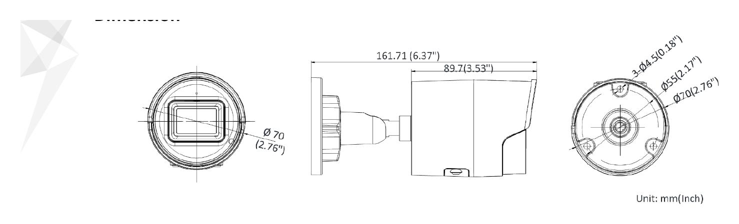 DS-2CD2086G2-I 外形尺寸圖 Ø 70 mm ×161.7 mm (Ø 2.8