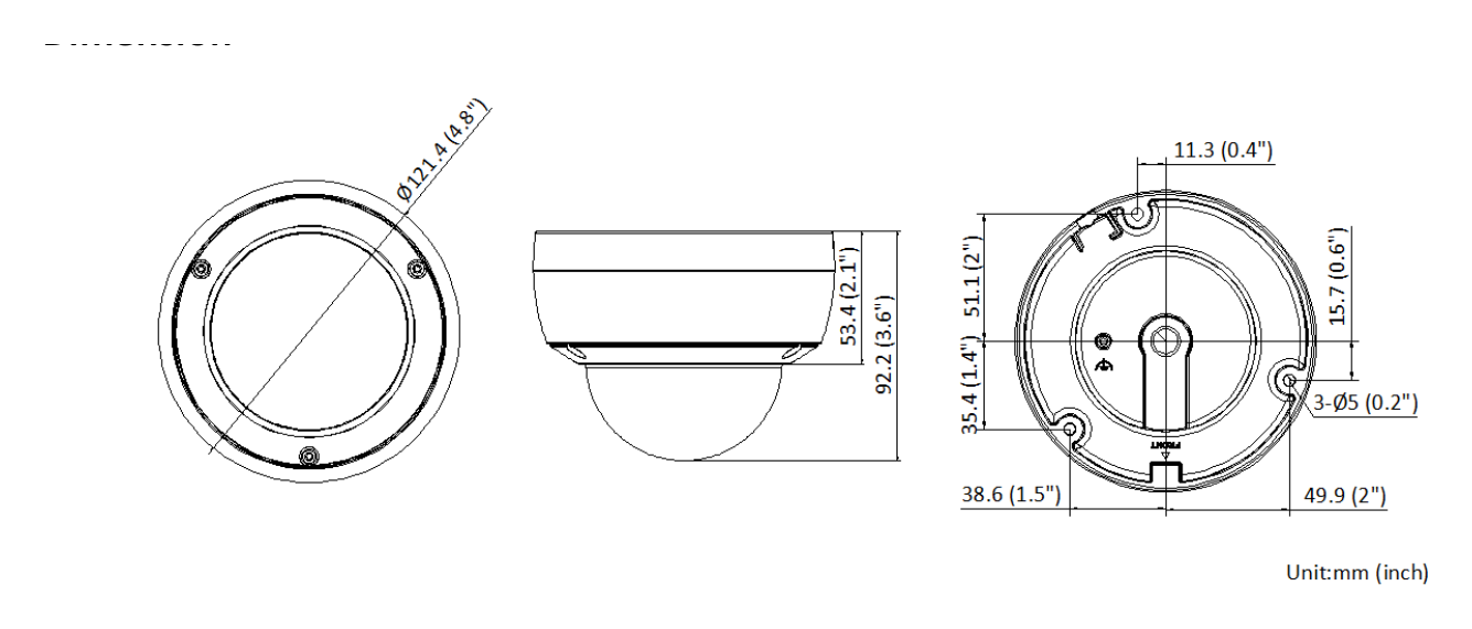 DS-2CD2126G2-ISU-D 外形尺寸圖 Ø 121.4 × 92.2 mm (Ø 4.8" × 3.6")｜重量 Approx. 550 g (1.2 lb.)｜Unit: mm