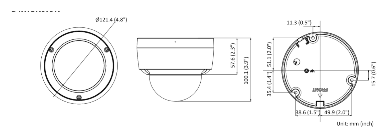 DS-2CD2127G2-SU-C 外形尺寸圖 Ø 121.4 × 100.1 mm (Ø 4.8" × 3.9")｜重量 Approx. 560 g (1.2 lb.)｜Unit: mm