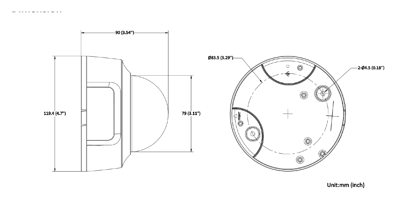 DS-2CD2186G2-IMS 外形尺寸圖 Ø 119 mm × 90 mm (Ø 4.7" × 3.5")｜重量 Approx. 440 g (0.97 lb.)｜Unit: mm