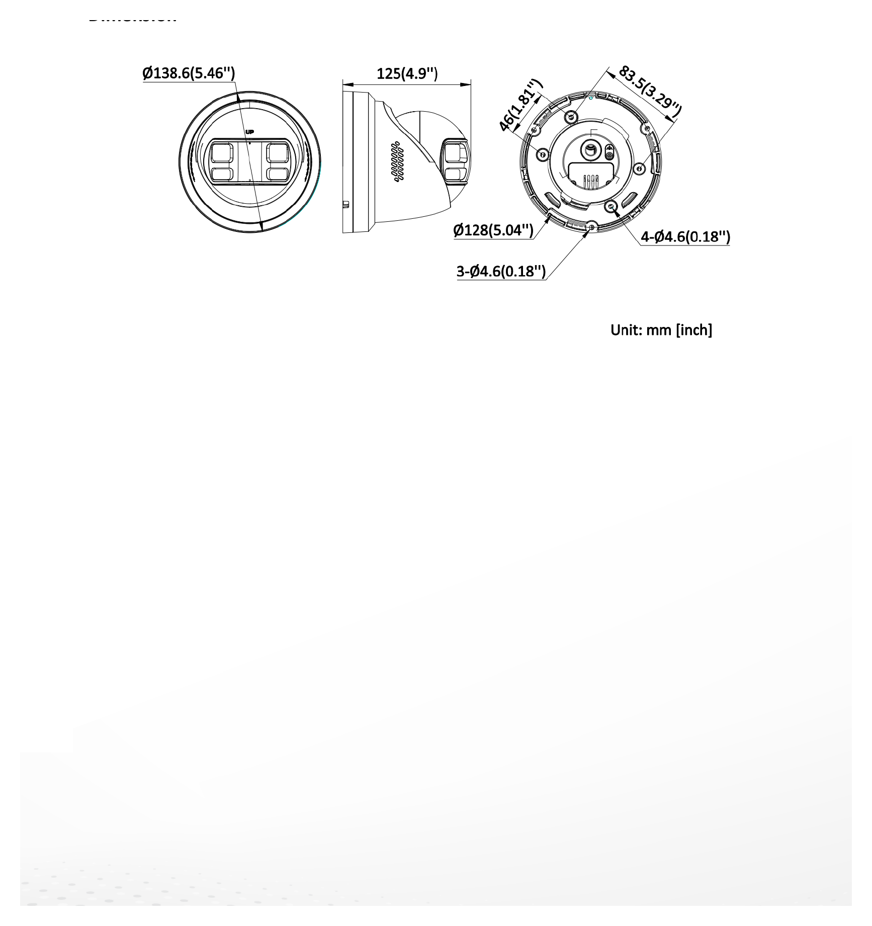 DS-2CD23127G3P-LIS2UY 外形尺寸圖 Ø 138.6 mm × 125 mm (Ø 5.46" × 4.92")｜重量 Approx. 840 g (1.85 lb.)｜Unit: mm