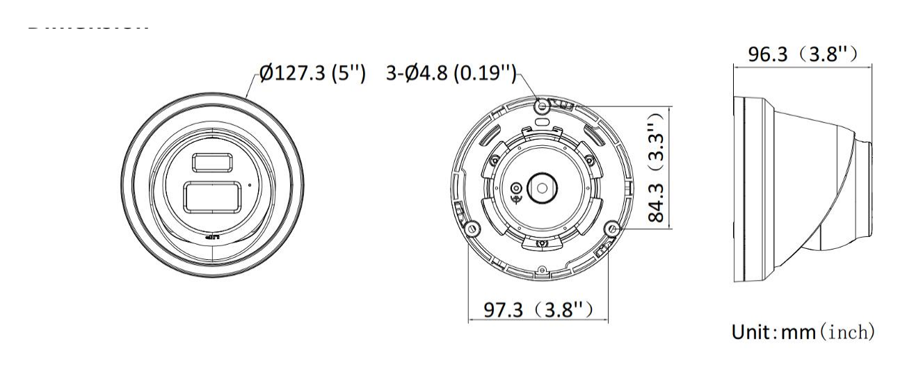 DS-2CD2343G2-LIZ(2U)Y 外形尺寸圖 Ø 127.3 mm × 96.3 mm (Ø 5.0