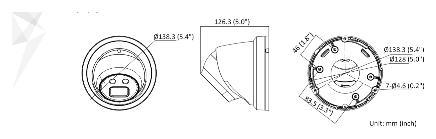 DS-2CD2386G2-I(U) 外形尺寸圖 Ø 138.3 mm × 126.3 mm (Ø 5.4