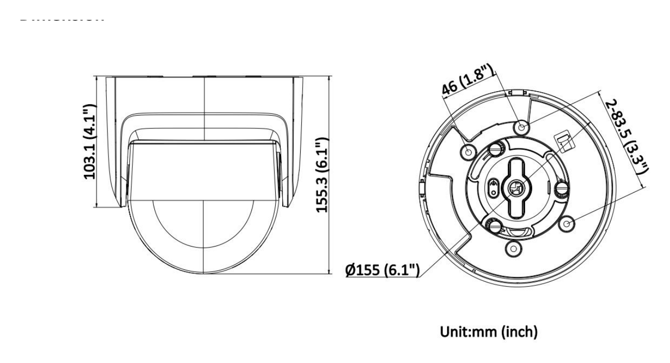 DS-2CD2387G2P-LSU/SL 外形尺寸圖 Ø 155 mm × 155.3 mm (Ø 6.1