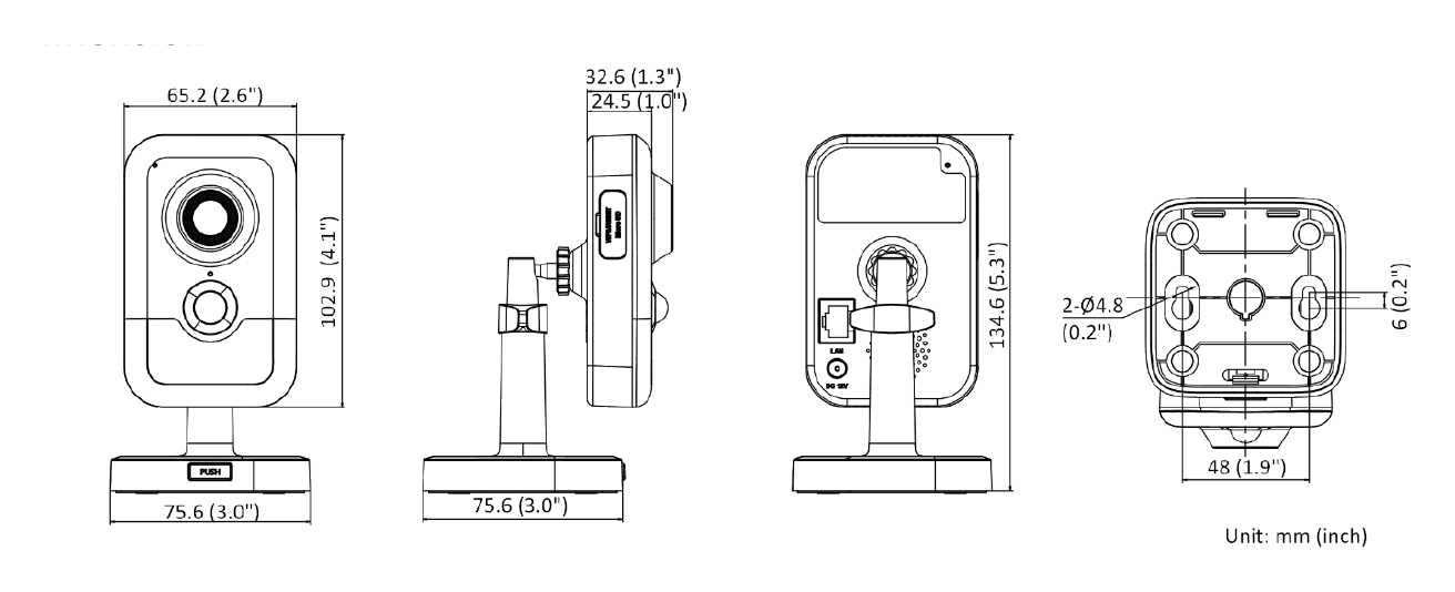 DS-2CD2423G2-I 外形尺寸圖 102.9 mm × 65.2 mm × 32.6 mm (4.1" × 2.6" × 1.3")｜重量 Approx. 120 g (0.3 lb.)｜Unit: mm