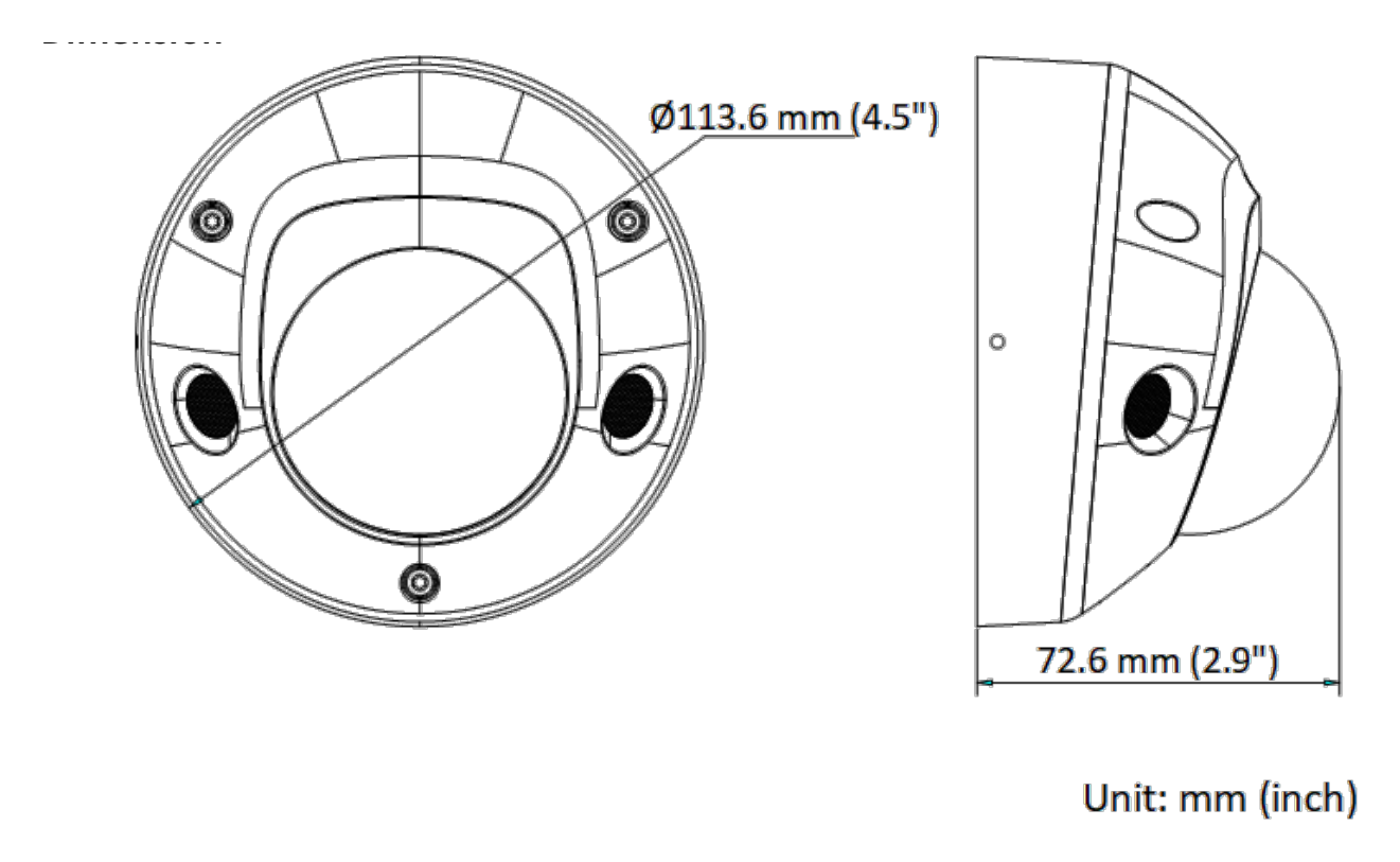 DS-2CD2586G2-IS-C 外形尺寸圖 Ø 113.6 mm × 72.6 mm (Ø 4.5" × 2.9")｜重量 Approx. 400 g (0.9 lb.)｜Unit: mm
