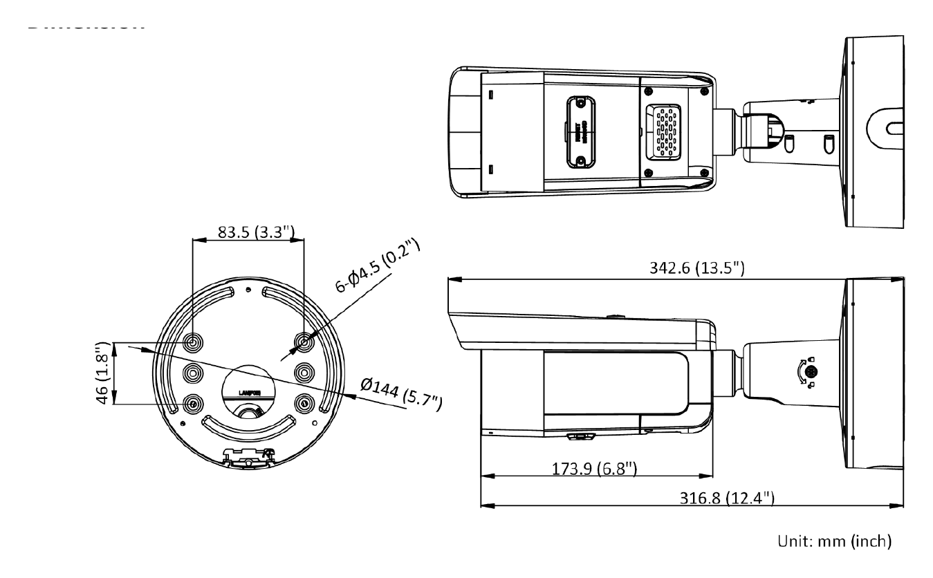 DS-2CD2646G2-IZSU 外形尺寸圖 Ø 144 mm × 342.6 mm (Ø 5.7" × 13.5")｜重量 Approx. 1355 g (3.0 lb.)｜Unit: mm