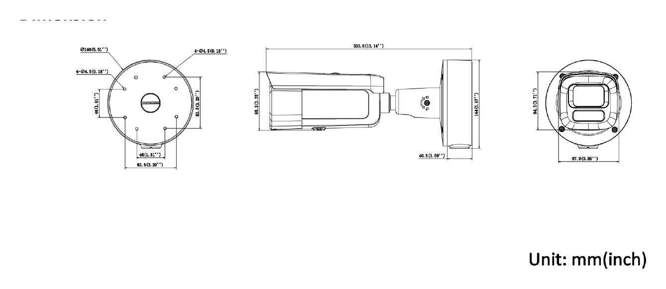 DS-2CD2667G3-LIZSY 外形尺寸圖 Ø 140 mm × 333.8 mm (Ø 5.5" × 13.1")｜重量 Approx. 1520 g (3, 4 lb.)｜Unit: mm