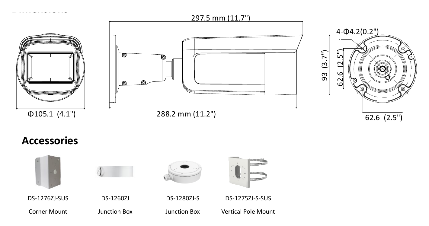 DS-2CD2683G1-IZ(S) 外形尺寸圖 Φ 105.1 × 297.5 mm (Φ 4.1