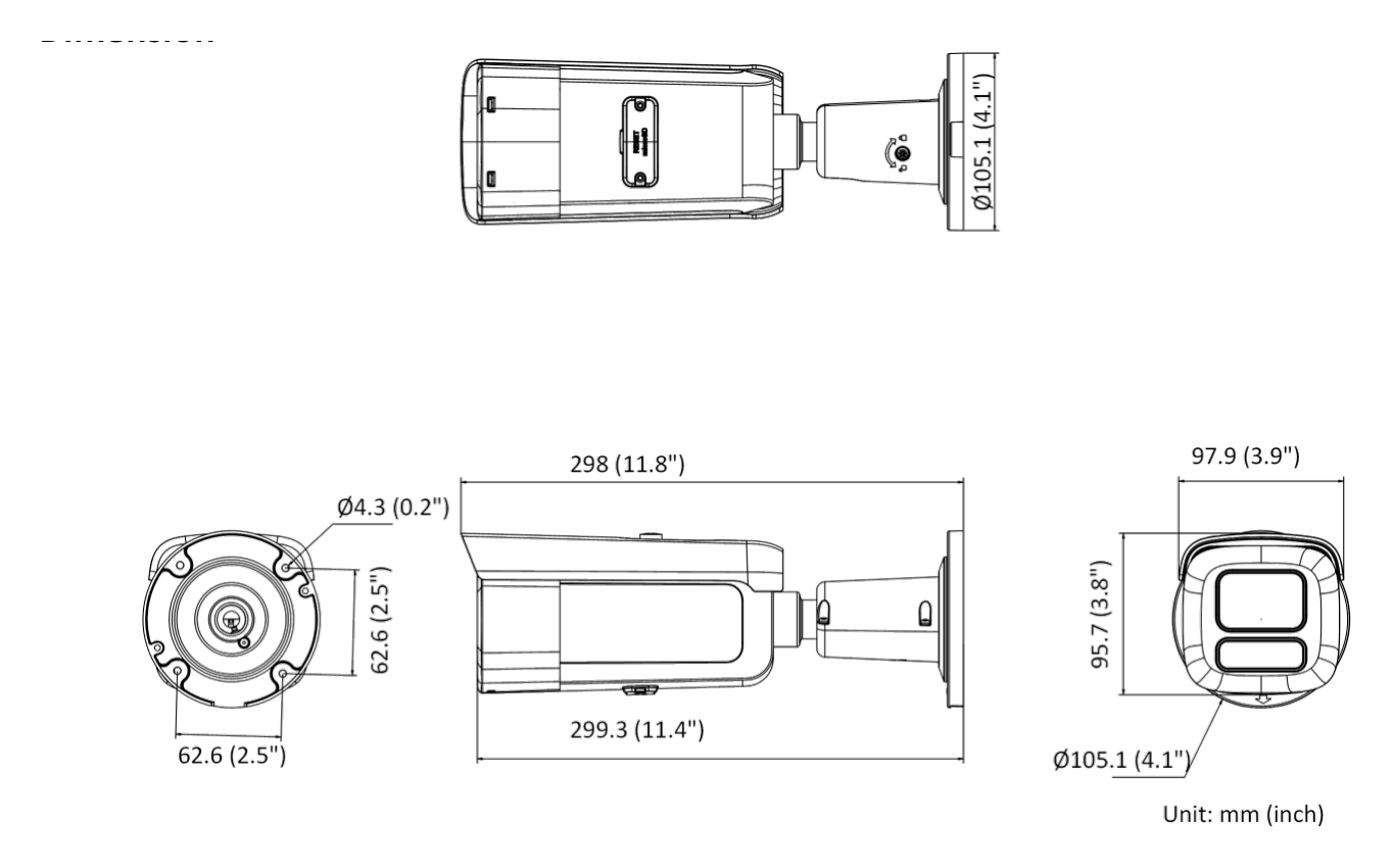 DS-2CD2686G2HT-IZS 外形尺寸圖 298 mm × 97.9 mm × 95.7 mm (11.8" × 3.9" × 3.8")｜重量 Approx. 1475 g (3.3 lb.)｜Unit: mm
