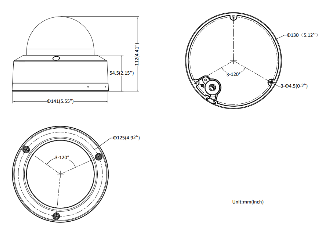 DS-2CD27123G2-LIZS2UY 外形尺寸圖 Ø 121.5 mm × 97.6 mm (Ø 4.78" × 3.84")｜重量 Approx. 620 g (1.4 lb.)｜Unit: mm