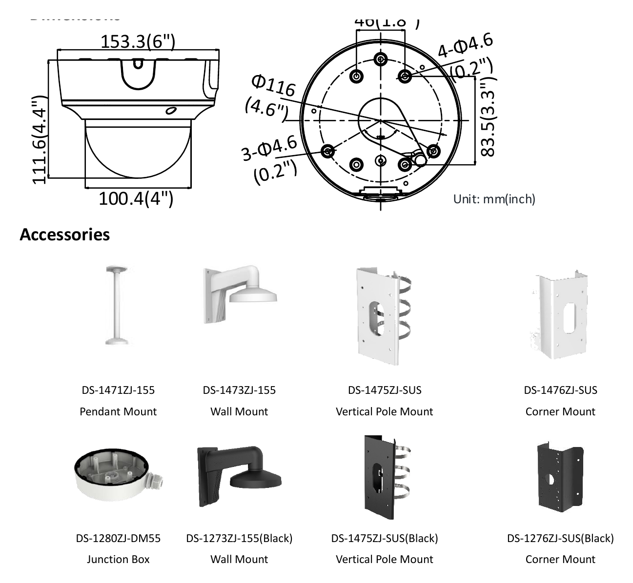 DS-2CD2743G1-IZ(S) 外形尺寸圖 46(1.8") 153.3(6") 83.5(3.3") 111.6(4.4") 100.4(4") Unit: mm(inch)｜Unit: mm