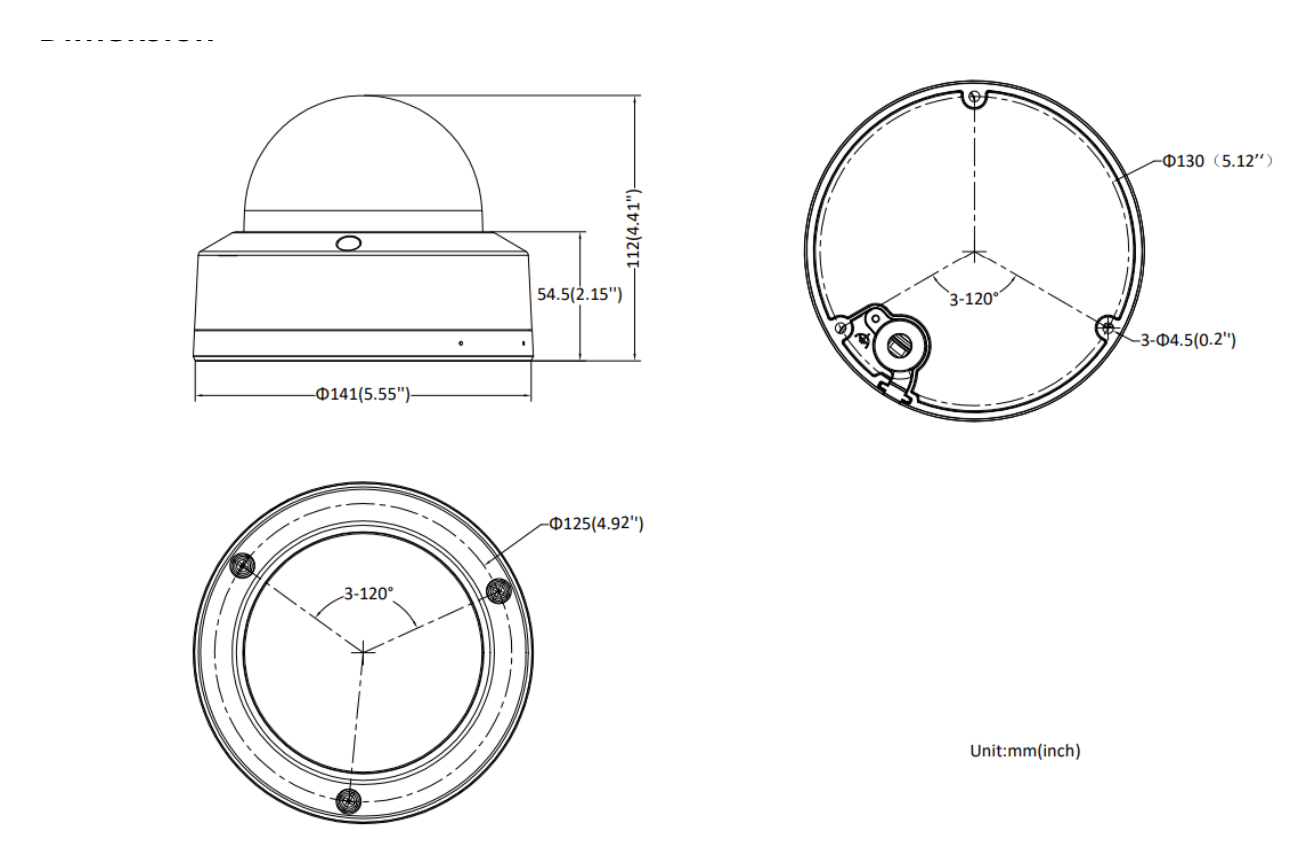 DS-2CD2747G3T-LIZSY 外形尺寸圖 Ø 141 mm × 112 mm (Ø 5.55" × 4.41")｜重量 Approx. 850 g (1.9 lb.)｜Unit: mm
