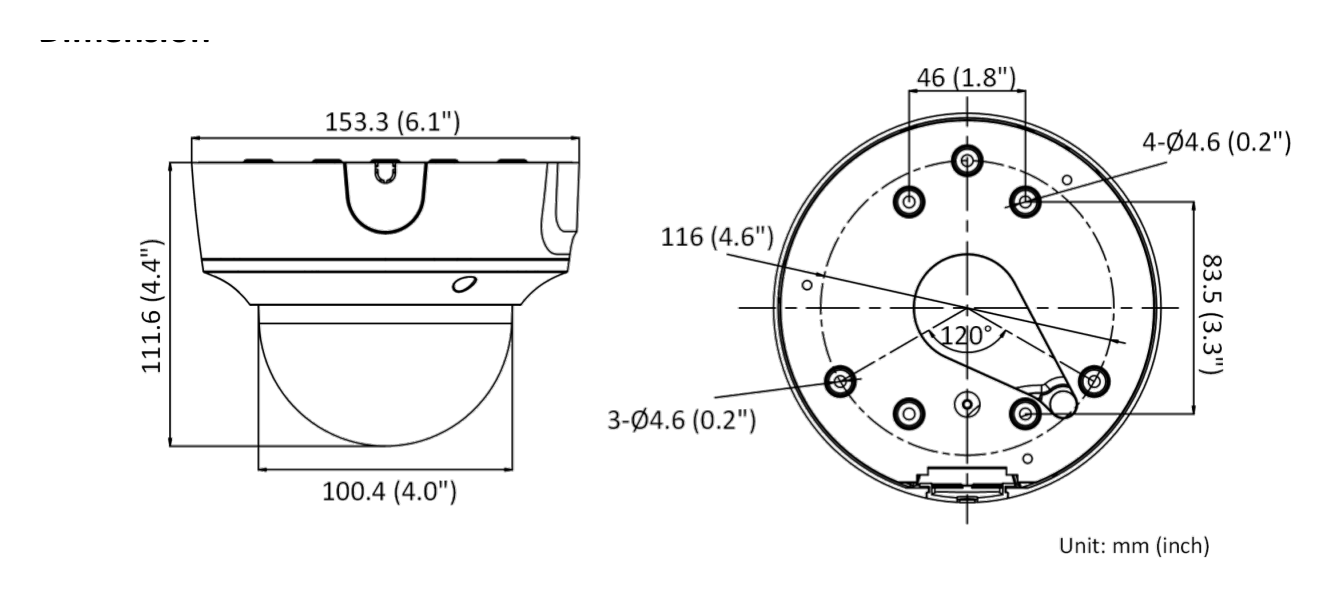 DS-2CD2763G2-IZS 外形尺寸圖 Ø 153.3 mm × 111.6 mm (Ø 6.1" × 4.4")｜重量 Approx. 885 g (1.9 lb.)｜Unit: mm