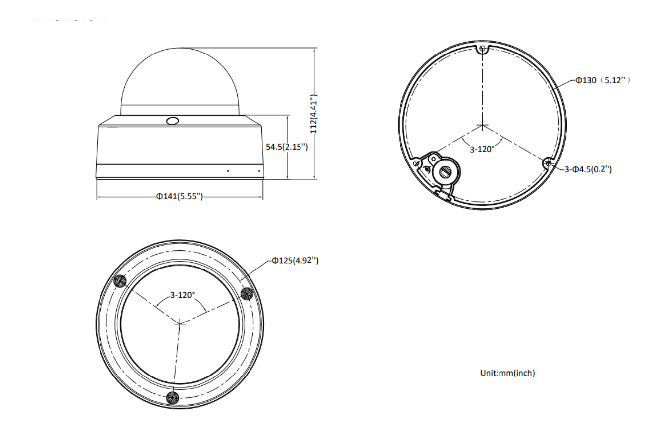 DS-2CD2767G3T-LIZSY 外形尺寸圖 Ø 141 mm × 112 mm (Ø 5.55" × 4.41")｜重量 Approx. 850 g (1.9 lb.)｜Unit: mm