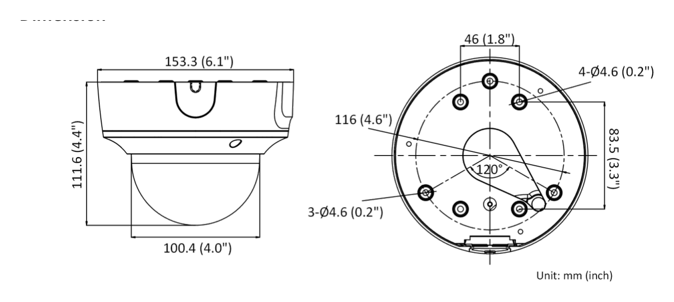 DS-2CD2783G2-IZS 外形尺寸圖 Ø 153.3 mm × 111.6 mm (Ø 6.1