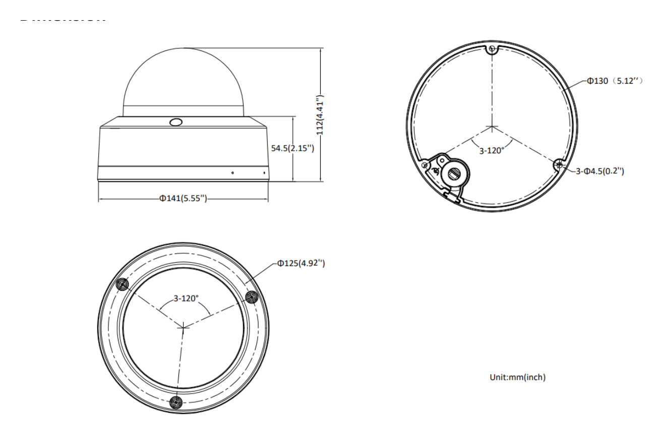 DS-2CD2786G2HT-IZS 外形尺寸圖 Ø 141 mm × 112 mm (Ø 5.55" × 4.41")｜重量 Approx. 840 g (1.9 lb.)｜Unit: mm