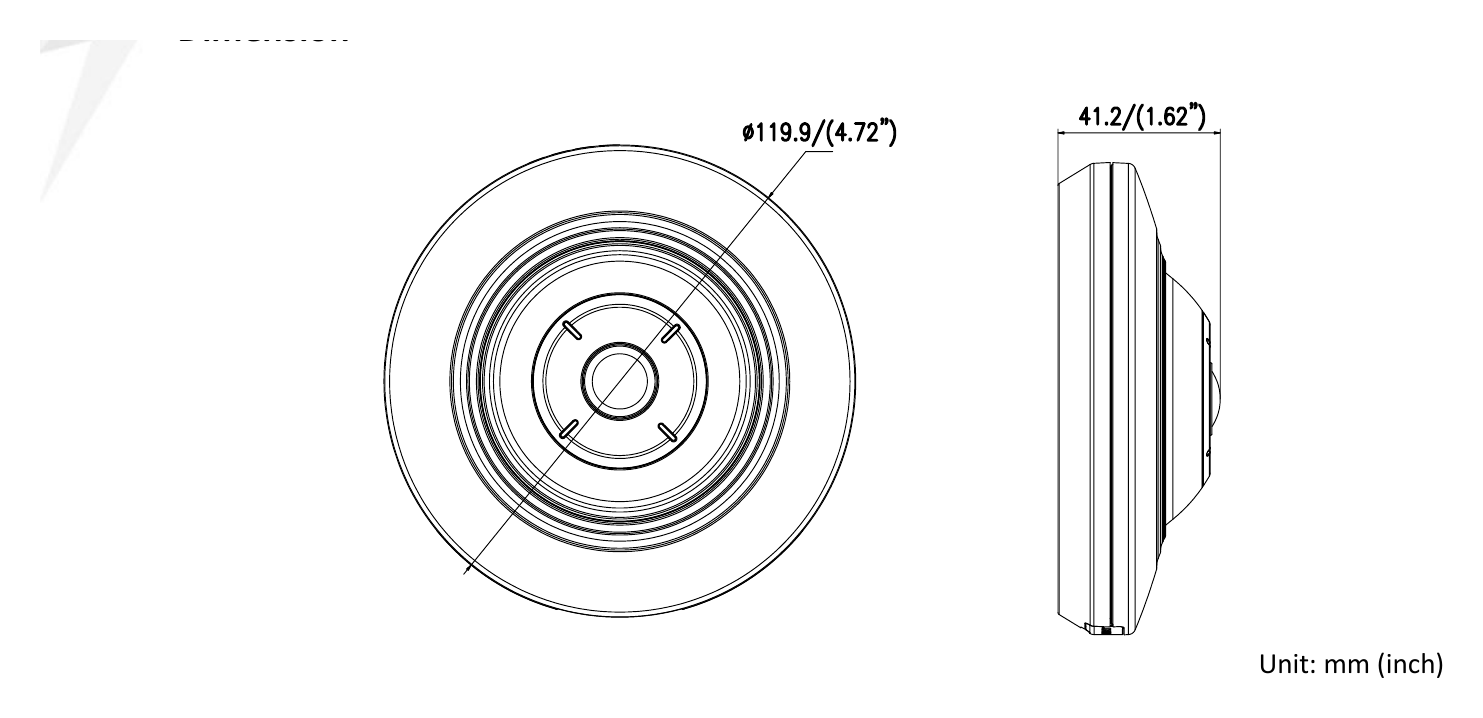 DS-2CD2935FWD-IS 外形尺寸圖 Φ 119.9 × 41.2 mm (Φ 4.72″ × 1.62″)｜重量 600 g (1.32 lb.)｜Unit: mm