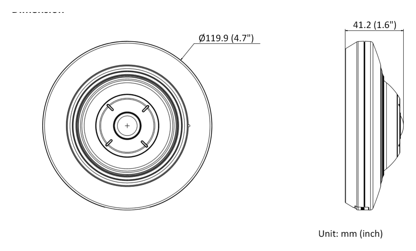 DS-2CD2955G0-IS(U) 外形尺寸圖 Ø 119.9 mm × 41.2 mm (Ø 4.7" × 1.6")｜重量 Approx. 320 g (0.7 lb.)