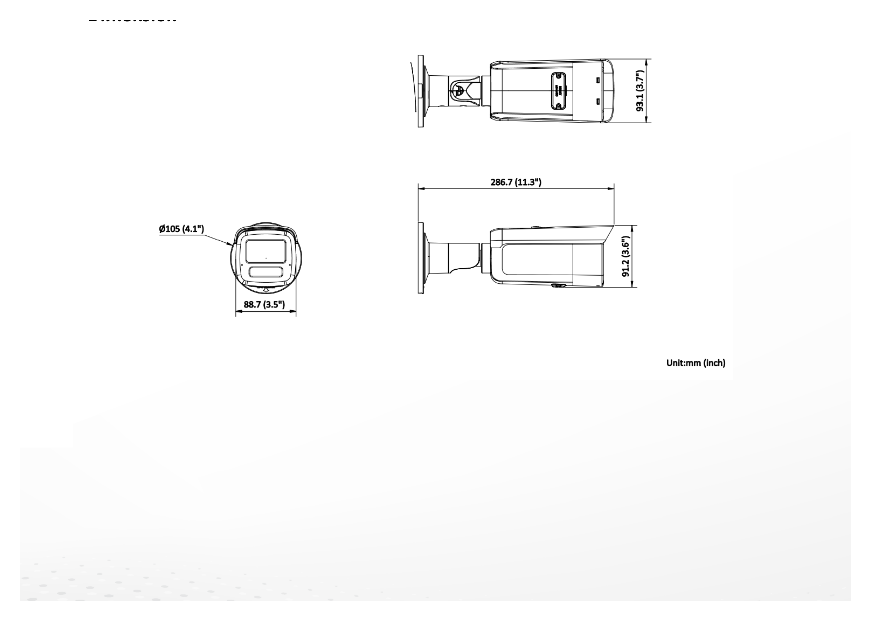DS-2CD2T43G2-LIS2U/S(L)(RB) 外形尺寸圖 88.7 mm × 93.1 mm × 286.7 mm (3.5