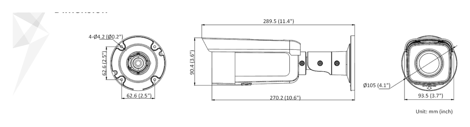 DS-2CD2T87G2-L 外形尺寸圖 Ø 105 × 289.5 mm (Ø 4.1