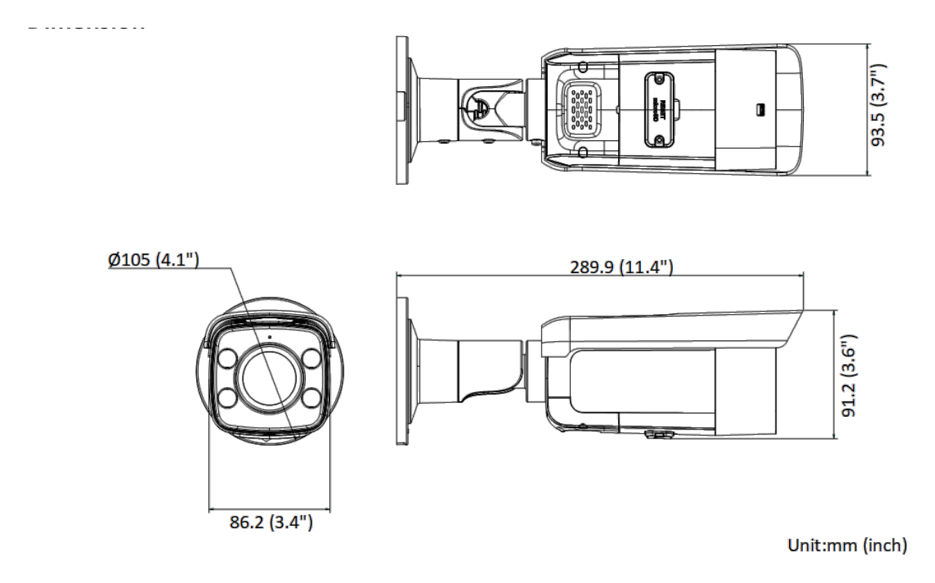DS-2CD2T87G2-LSU 外形尺寸圖 289.9 mm × 93.5 mm × 91.2 mm (11.4" × 3.7" × 3.6")｜重量 Approx. 1255 g (2.6 lb.)｜Unit: mm