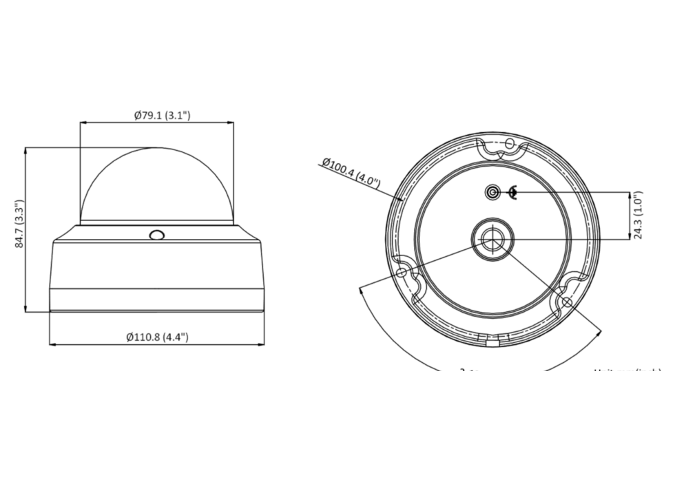 DS-2CD3121G2-ISF 外形尺寸圖 包裝尺寸 135 mm × 135 mm × 110 mm (5.3" × 5.3" × 4.3")｜重量 Approx. 497 g (1.1 lb.)