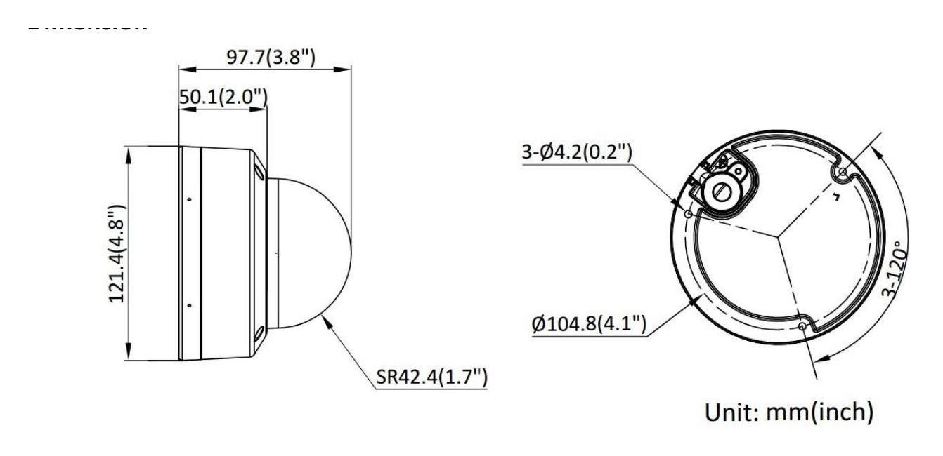 DS-2CD3148G2-LISU 外形尺寸圖 Ø 121.4 mm × 97.7 mm (Ø 4.8" × 3.8")｜重量 Approx. 550 g (1.2 lb.)｜Unit: mm
