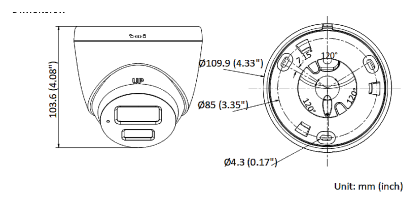 DS-2CD3327G0E-LUF-C 外形尺寸圖 Ø 109.9 mm × 103.6 mm (Ø 4.33" × 4.08")｜重量 Approx. 370 g (0.82 lb.)｜Unit: mm