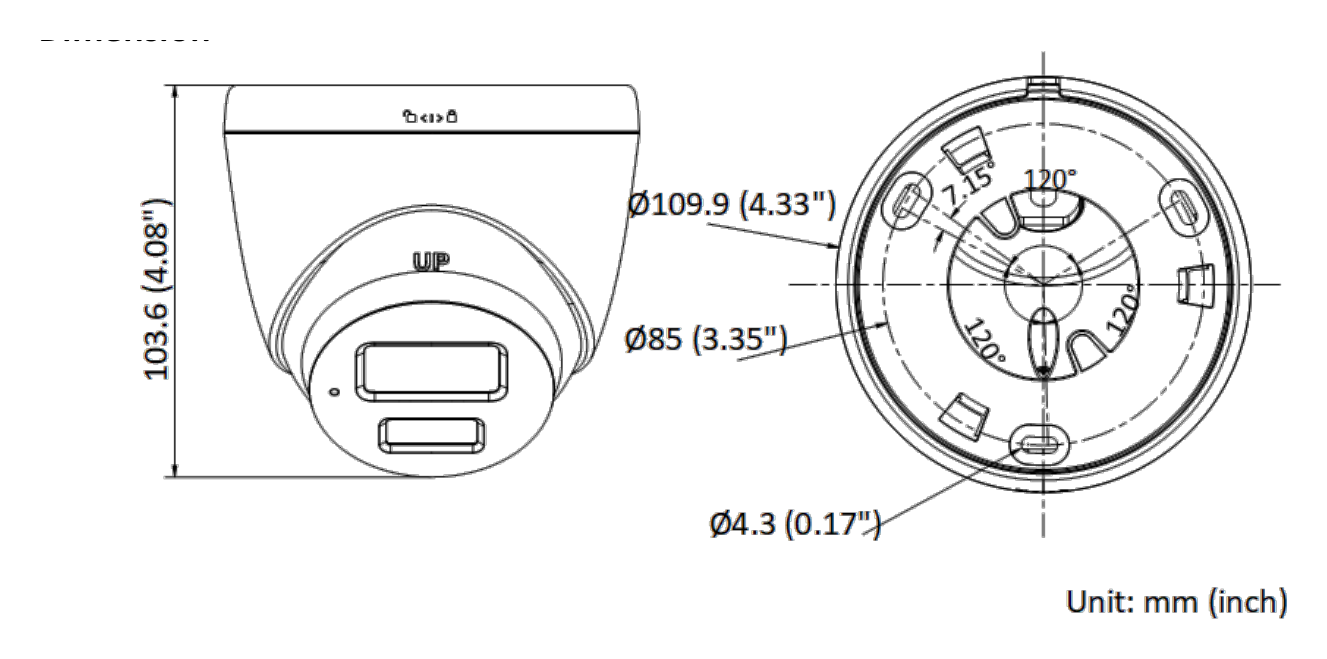 DS-2CD3327G2E-LUF 外形尺寸圖 Ø 109.9 mm × 103.6 mm (Ø 4.33" × 4.08")｜重量 Approx. 370 g (0.82 lb.)｜Unit: mm