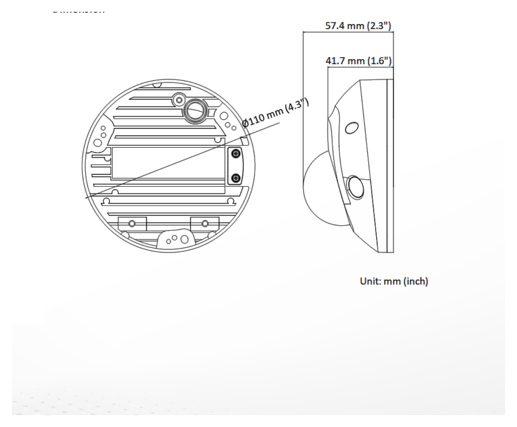 DS-2CD3543G2-IS-B 外形尺寸圖 Ø 113.6 mm × 72.6 mm (Ø 4.5" × 2.9")｜重量 Approx. 410 g (0.9 lb.)｜Unit: mm