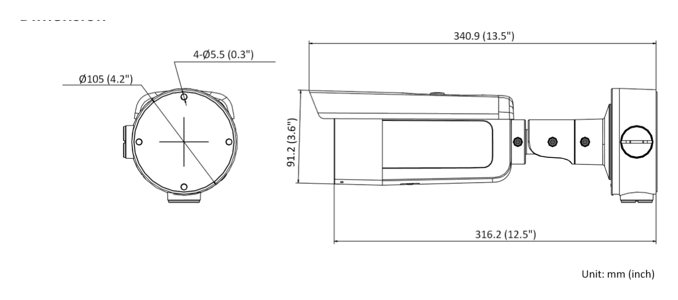 DS-2CD3646G2 外形尺寸圖 Ø 105 mm × 340.9 mm (Ø 4.2" × 13.5")｜重量 Approx. 1300 g (2.9 lb.)｜Unit: mm