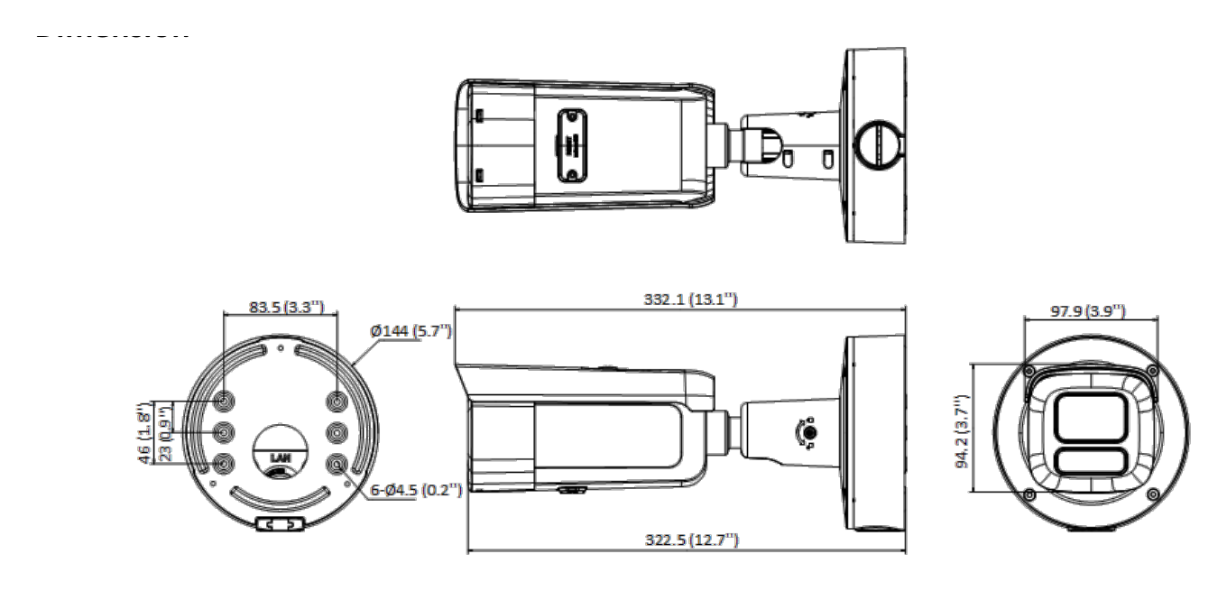 DS-2CD3646G2-IZS-H 外形尺寸圖 Ø 144 mm × 332.1 mm (Ø 5.7" × 13.1")｜重量 Approx. 1435 g (3.2 lb.)｜Unit: mm