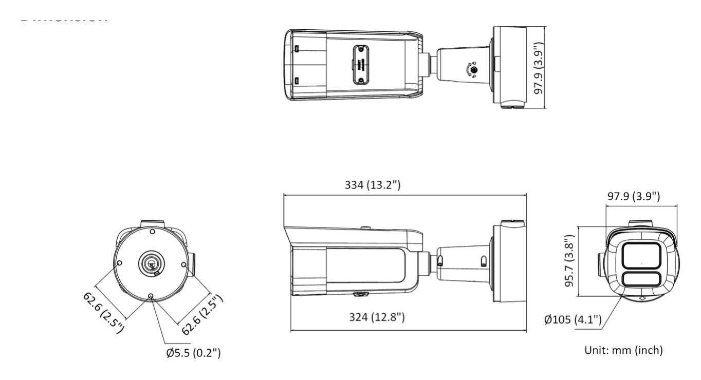 DS-2CD3647G2T-LZS 外形尺寸圖 334 mm × 97.9 mm × 95.7 mm (13.2