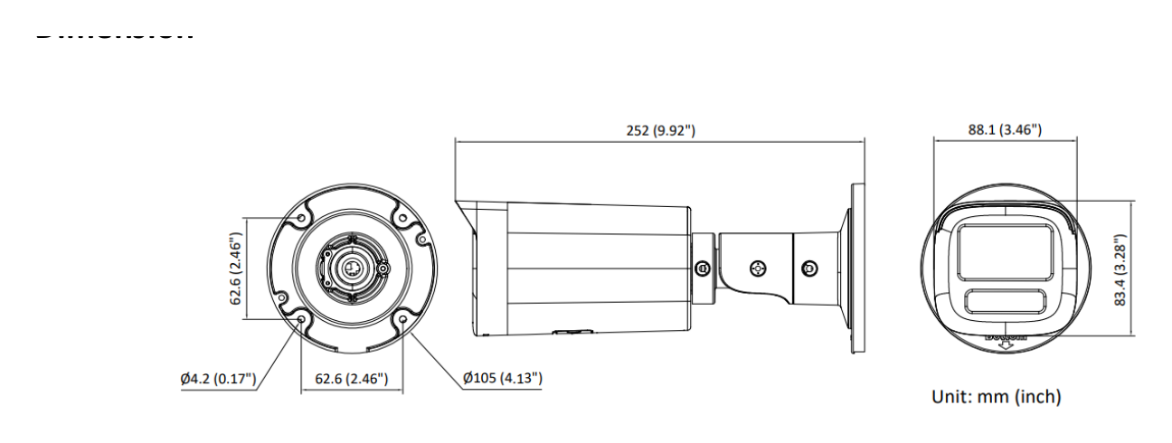 DS-2CD3661G2-LIZSU 外形尺寸圖 Ø 105 mm × 252 mm (Ø 4.13" × 9.92")｜重量 Approx. 962 g (2.1 lb.)｜Unit: mm