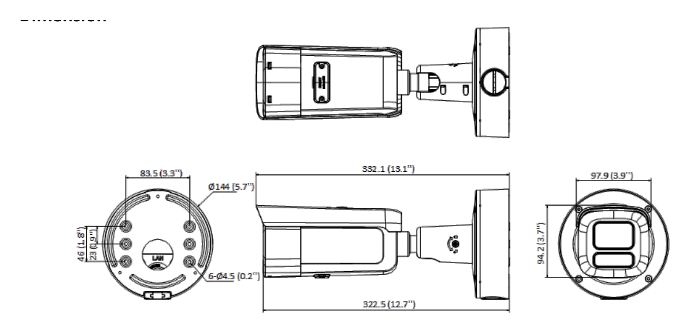 DS-2CD3666G2-IZS-H 外形尺寸圖 Ø 144 mm × 332 mm (Ø 5.7" × 13.1")｜重量 Approx. 1535 g (3.4 lb.)｜Unit: mm