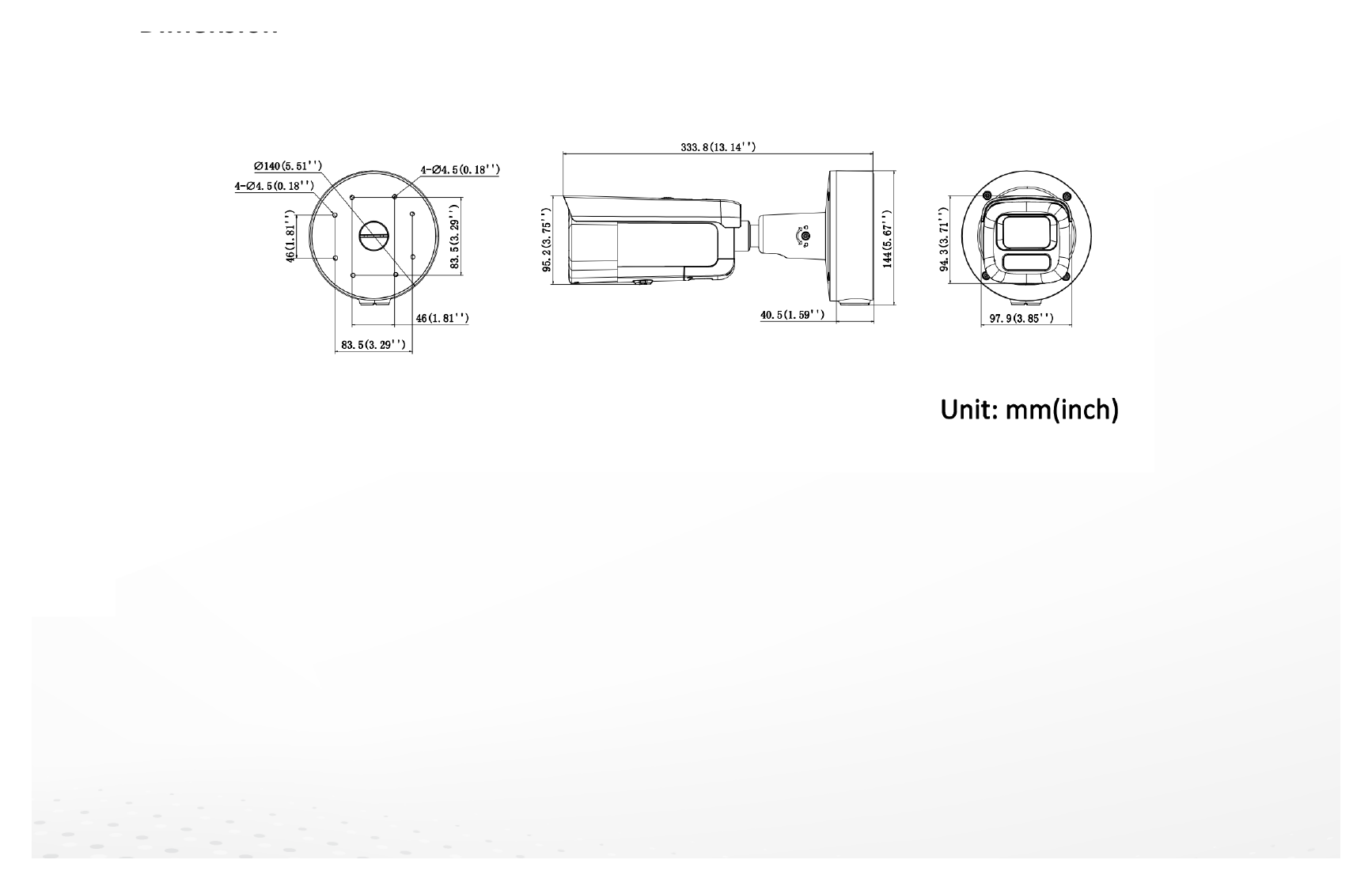 DS-2CD3666G3-LIZSUY 外形尺寸圖 Ø 140 mm × 333.8 mm (Ø 5.51" × 13.14")｜重量 Approx. 1555 g (3.4 lb.)｜Unit: mm