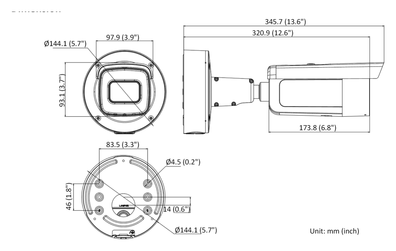 DS-2CD3686G2-IZS 外形尺寸圖 Ø 144.1 mm × 345.7 mm (Ø 5.67