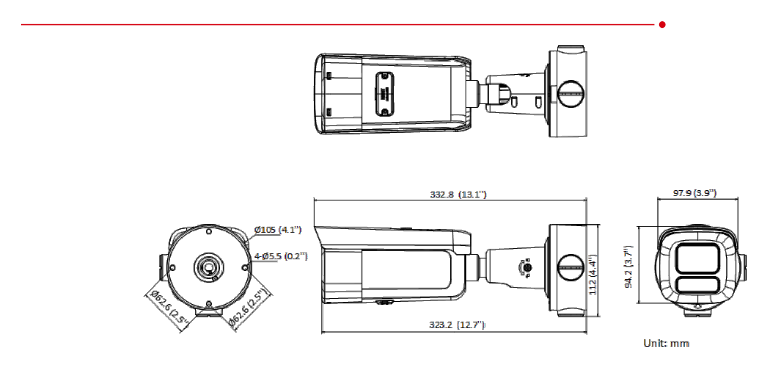 DS-2CD3686G2T-IZS 外形尺寸圖 Ø 105 mm × 332.8 mm (Ø 4.1" × 13.1")｜重量 Approx. 1475 g (3.0 lb.)｜Unit: mm