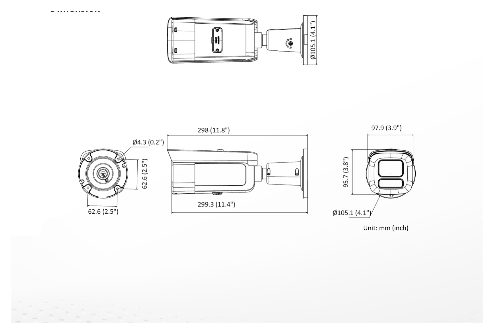 DS-2CD3686G3T-LIZSU(Y) 外形尺寸圖 298 mm × 97.9 mm × 95.7 mm (11.8