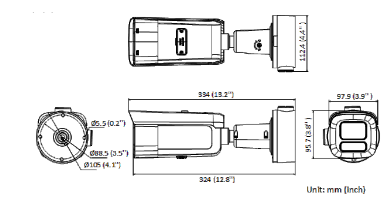 DS-2CD3688G2T-LIZSY 外形尺寸圖 334 mm × 97.9 mm × 95.7 mm (13.2" × 3.9" × 3.8")｜重量 Approx. 1085 g (2.4 lb.)｜Unit: mm