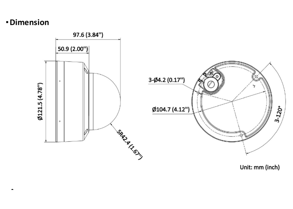 DS-2CD3721G2-LIZS 外形尺寸圖 Ø 121.5 mm × 97.6 mm (Ø 4.78" × 3.84")｜重量 Approx. 600 g (1.3 lb.)