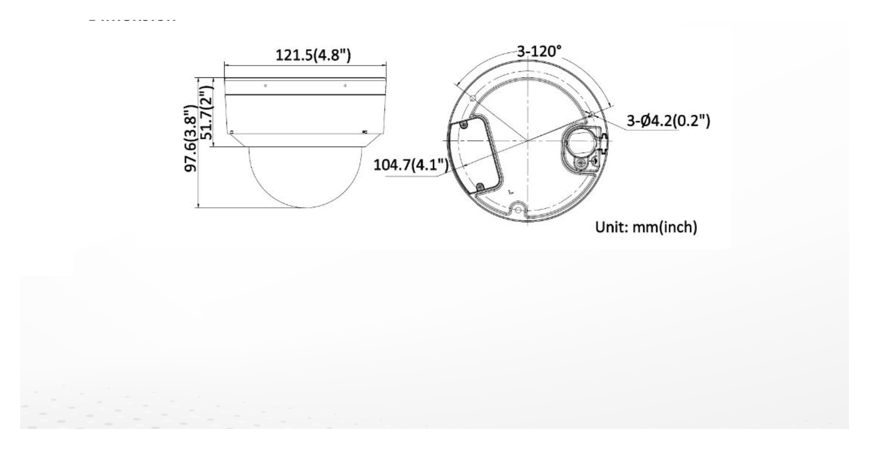 DS-2CD3723G2-LIZSU 外形尺寸圖 Ø 121.5 mm × 97.6 mm (Ø 4.8" × 3.8")｜重量 Approx. 1531 g (3.4 lb.)｜Unit: mm